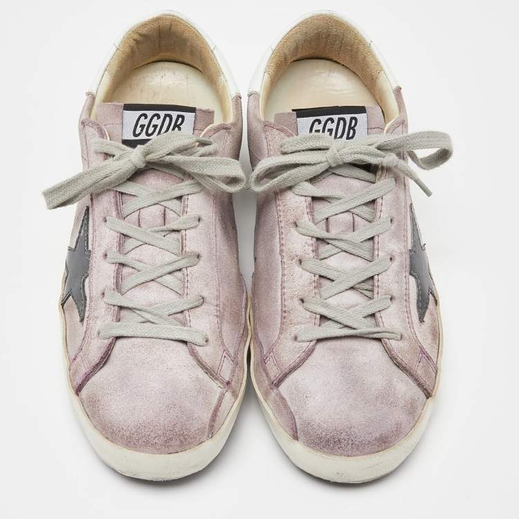 Pre Owned Golden Goose Lilac/Grey Suede and Patent Leather Superstar Sneakers Size 39