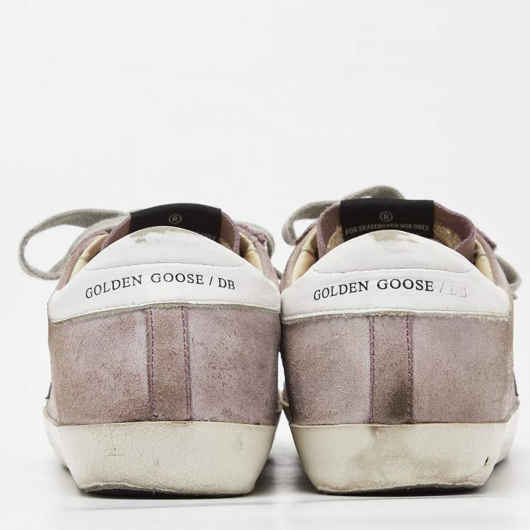 Pre Owned Golden Goose Lilac/Grey Suede and Patent Leather Superstar Sneakers Size 39