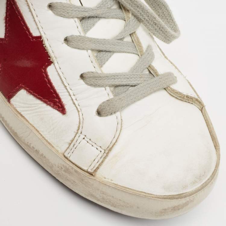 Pre Owned Golden Goose White Leather Super Star  Low Top Sneakers Size 35
