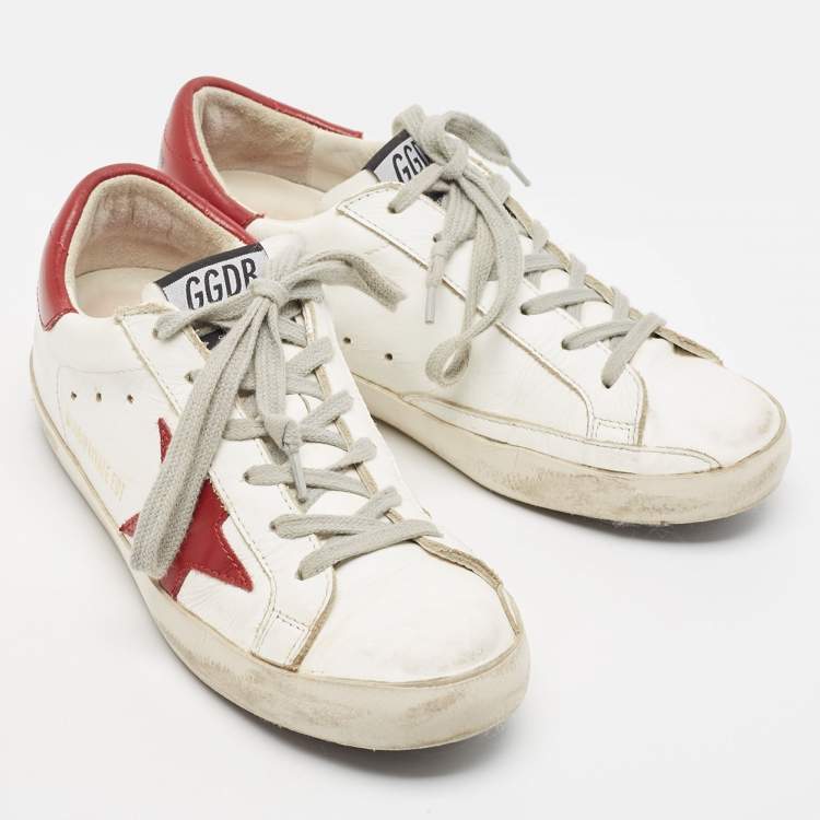 Pre Owned Golden Goose White Leather Super Star  Low Top Sneakers Size 35