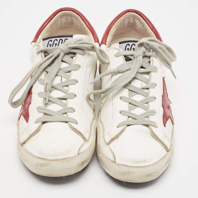 Pre Owned Golden Goose White Leather Super Star  Low Top Sneakers Size 35