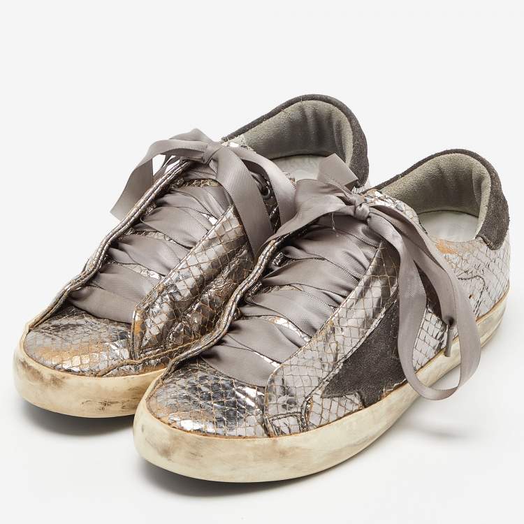 Golden Goose Metallic Silver Suede Superstar Low Top Sneakers Size 37 Golden Goose TLC