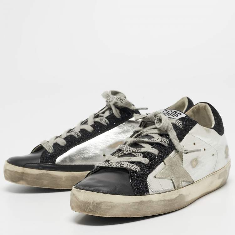 Golden Goose Silver/Black Leather Super-Star Sneakers Size 38