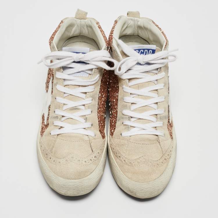 Pre Owned Golden Goose Tricolor Glitter and Grey Suede and Glitter High Top Sneakers Size 36