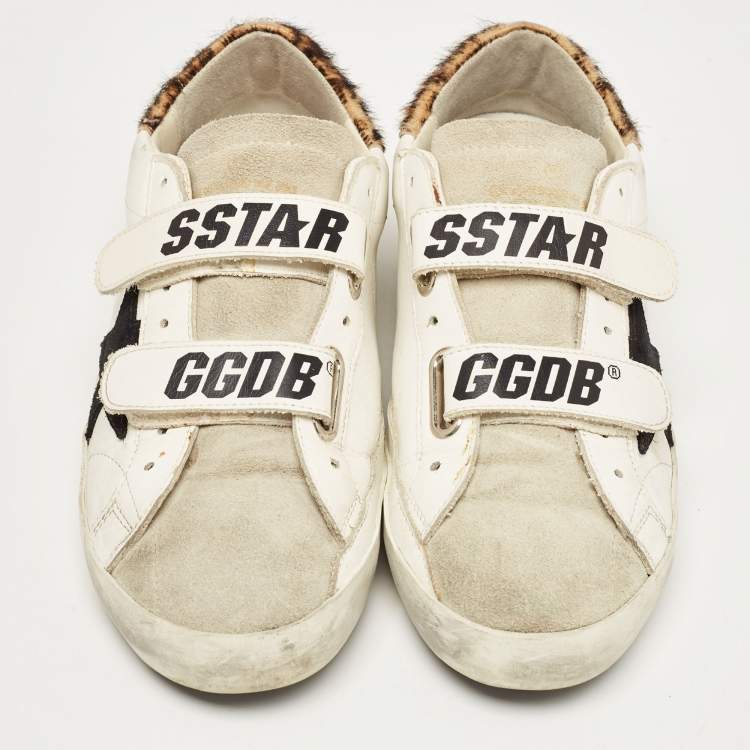 Pre Owned Golden Goose White/Grey Leather and Suede Old School Sneakers Size 37
