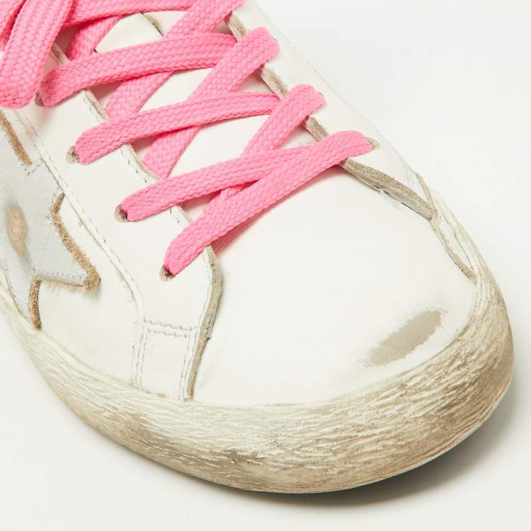 Pre Owned Golden Goose White/Brown Leather and Calf Hair Superstar Sneakers Size 37