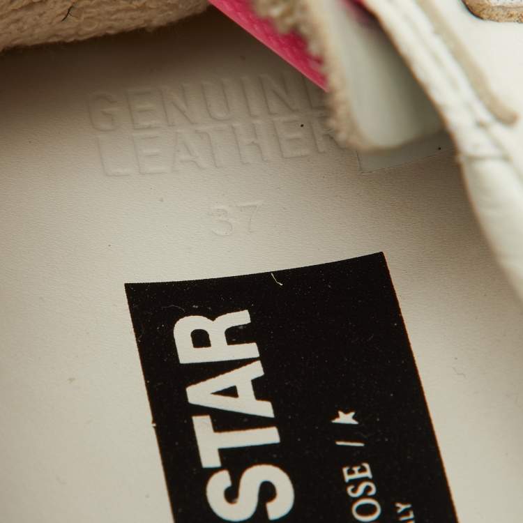 Pre Owned Golden Goose White/Brown Leather and Calf Hair Superstar Sneakers Size 37