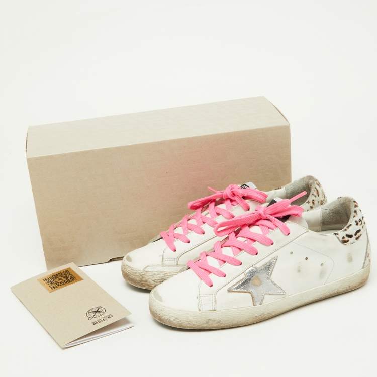 Pre Owned Golden Goose White/Brown Leather and Calf Hair Superstar Sneakers Size 37