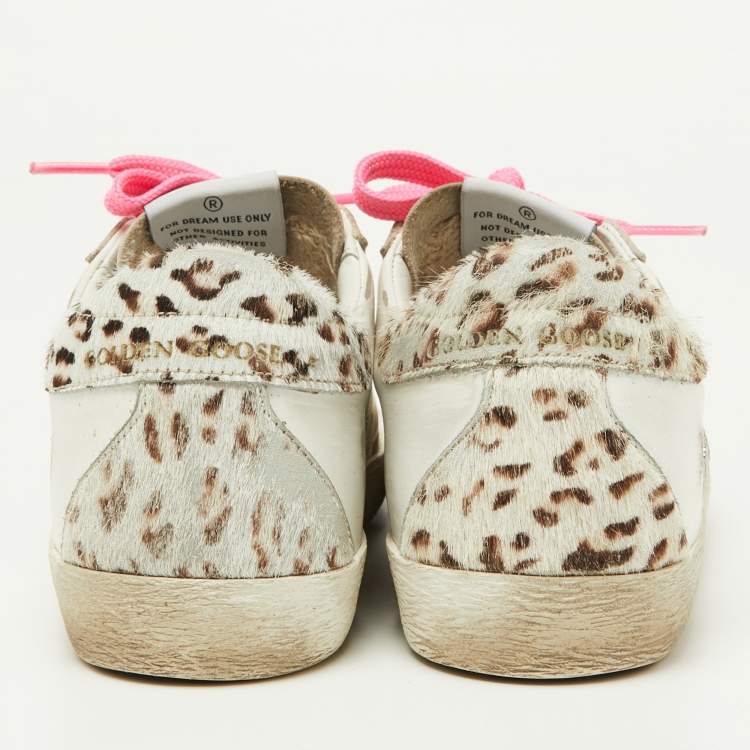 Pre Owned Golden Goose White/Brown Leather and Calf Hair Superstar Sneakers Size 37