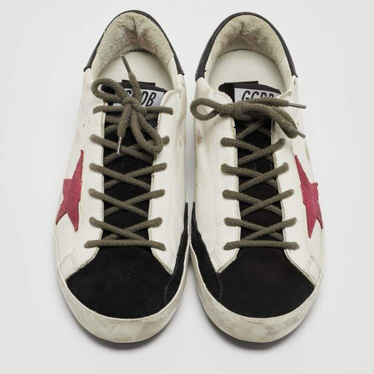 Pre Owned Golden Goose White/Black Leather and Suede Superstar Sneakers Size 40