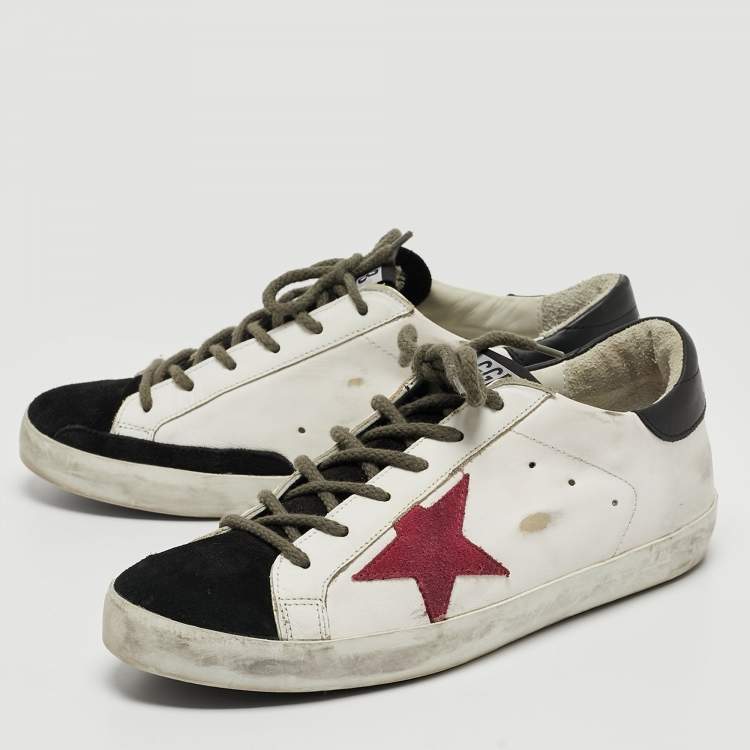 Pre Owned Golden Goose White/Black Leather and Suede Superstar Sneakers Size 40