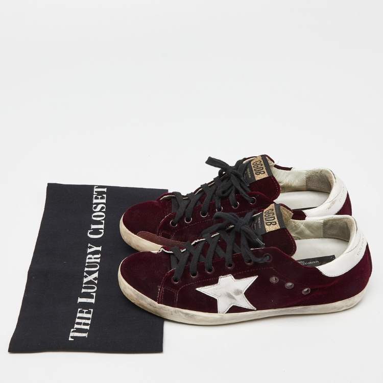 Pre Owned Golden Goose Burgundy Velvet  Superstar Sneakers Size 39