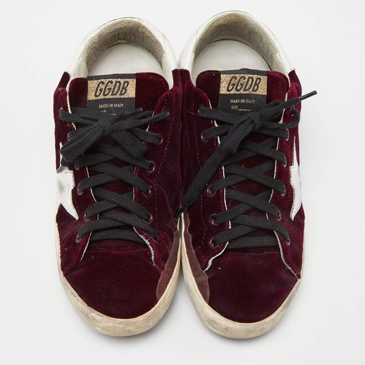 Pre Owned Golden Goose Burgundy Velvet  Superstar Sneakers Size 39