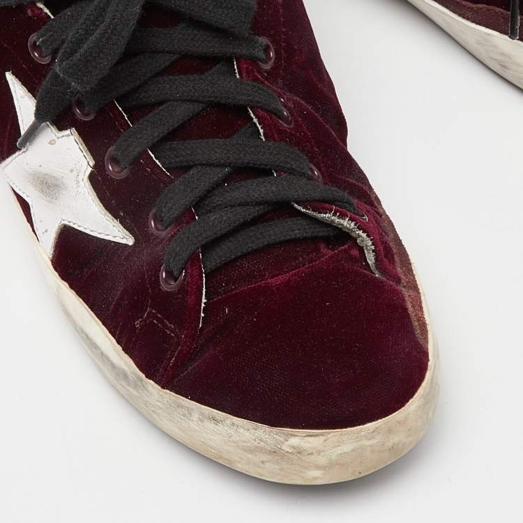 Pre Owned Golden Goose Burgundy Velvet  Superstar Sneakers Size 39