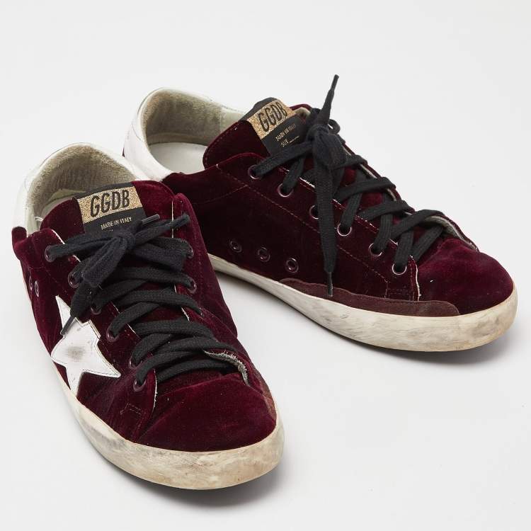 Pre Owned Golden Goose Burgundy Velvet  Superstar Sneakers Size 39