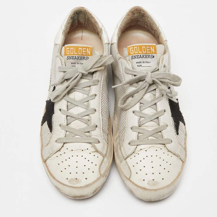 Pre Owned Golden Goose White Leather Super Star Lace Up Sneakers Size 39