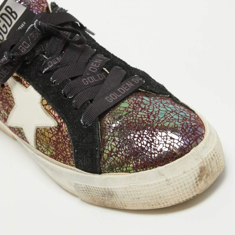 Pre Owned Golden Goose Purple Leather and Suede Sequin May  Sneakers Size 39