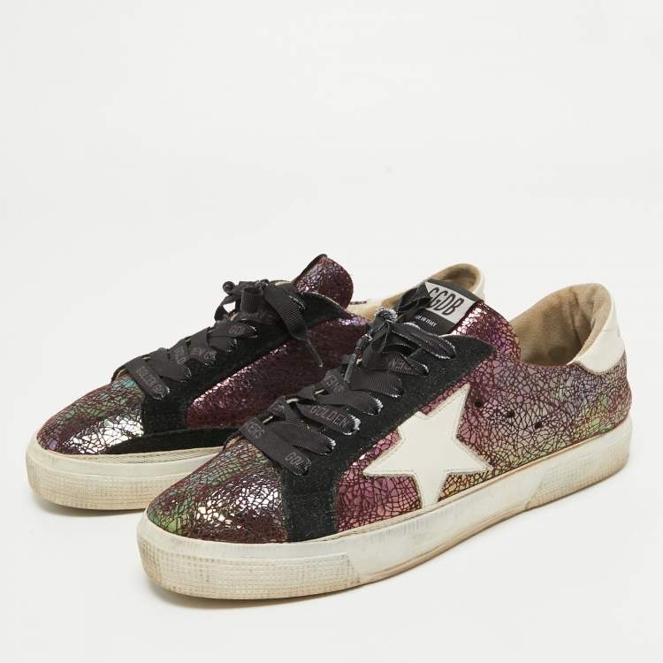 Pre Owned Golden Goose Purple Leather and Suede Sequin May  Sneakers Size 39
