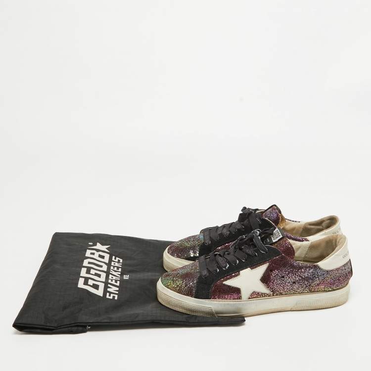 Pre Owned Golden Goose Purple Leather and Suede Sequin May  Sneakers Size 39