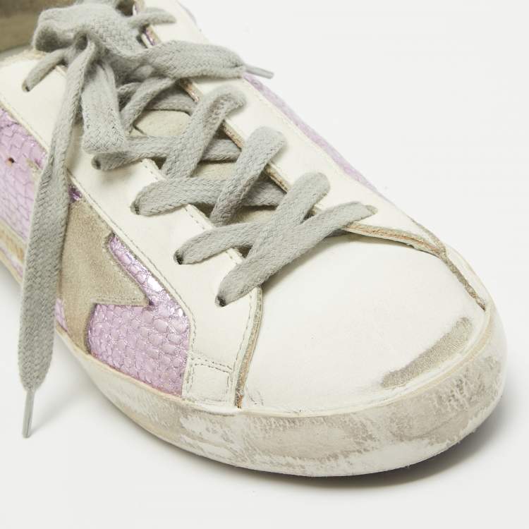 مملوكة مسبقًا Golden Goose Multicolor Leather and Suede Star Lace Up  Sneakers Size 35