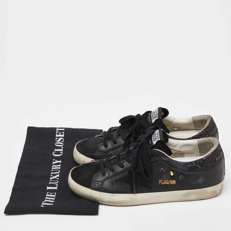 Pre Owned Golden Goose Black Suede and Leather Superstar Low Top Sneakers Size 39