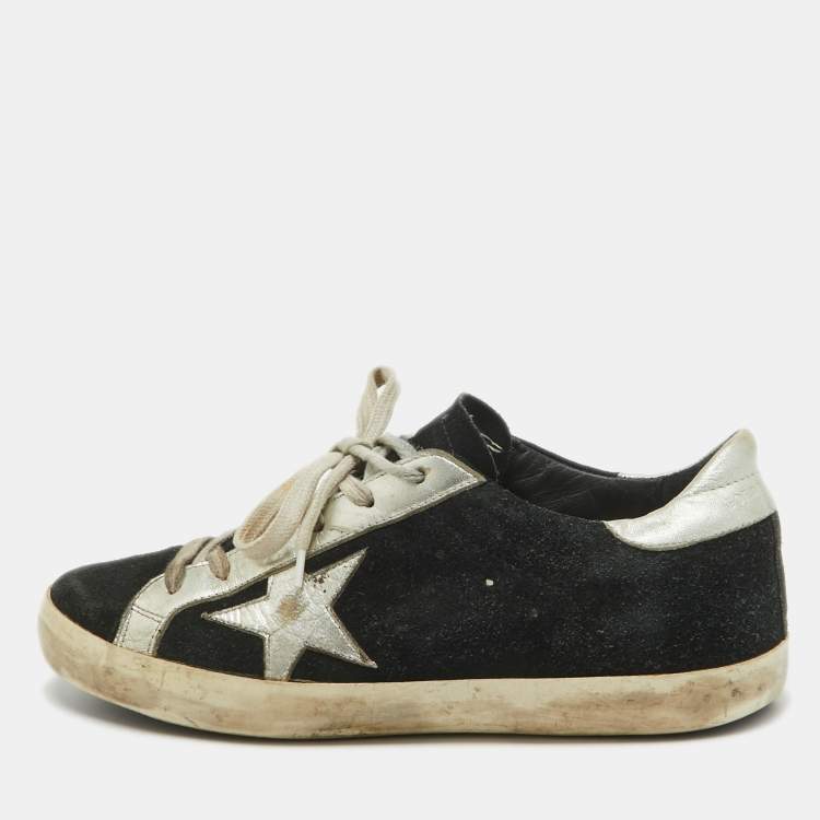 Pre Owned Golden Goose Black Suede Superstar Lace Up Sneakers Size 38