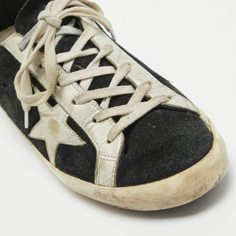 Pre Owned Golden Goose Black Suede Superstar Lace Up Sneakers Size 38