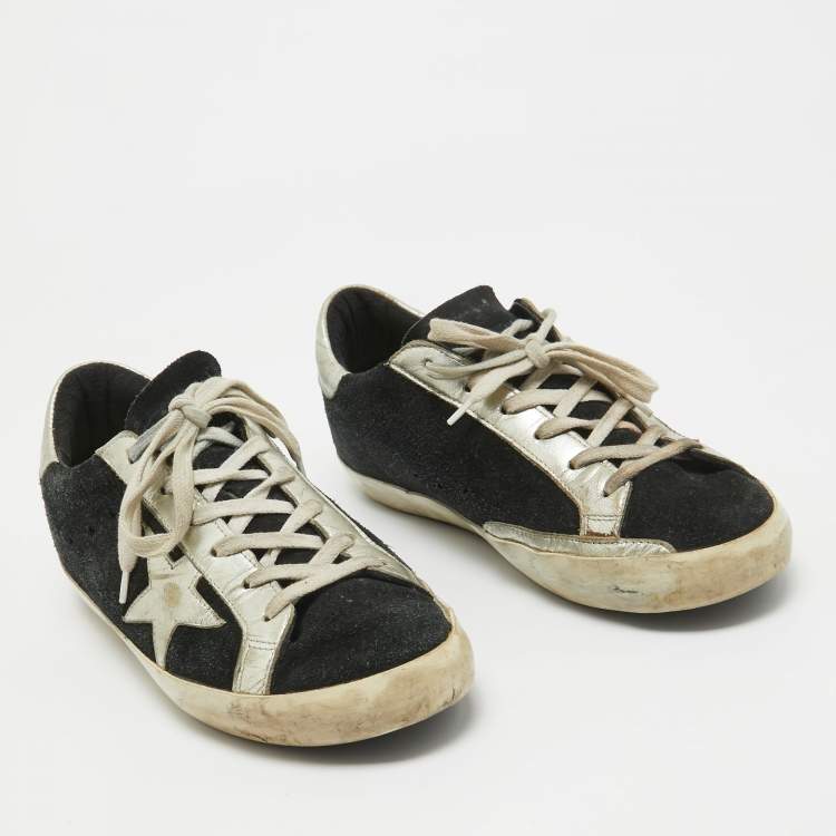 Pre Owned Golden Goose Black Suede Superstar Lace Up Sneakers Size 38
