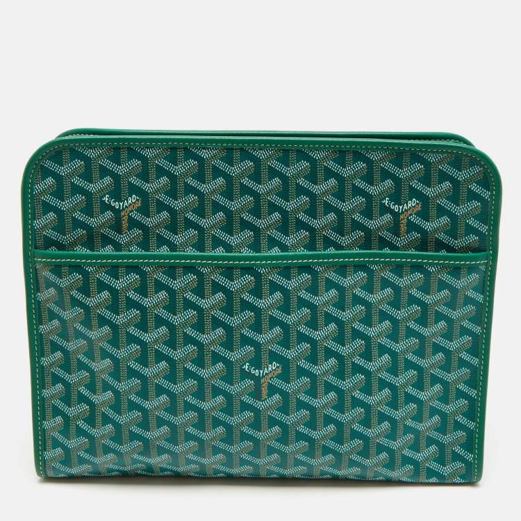 Pre Owned Goyard Green Goyardine Coated Canvas Jouvence GM Toiletry Bag