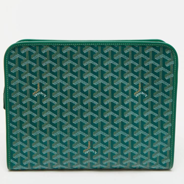 Pre Owned Goyard Green Goyardine Coated Canvas Jouvence GM Toiletry Bag