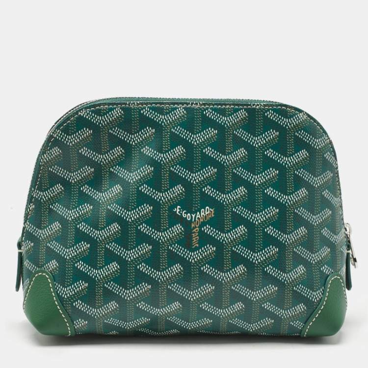 Pre Owned Goyard Green Goyardine Coated Canvas and Leather Vendome Cosmetic Pouch