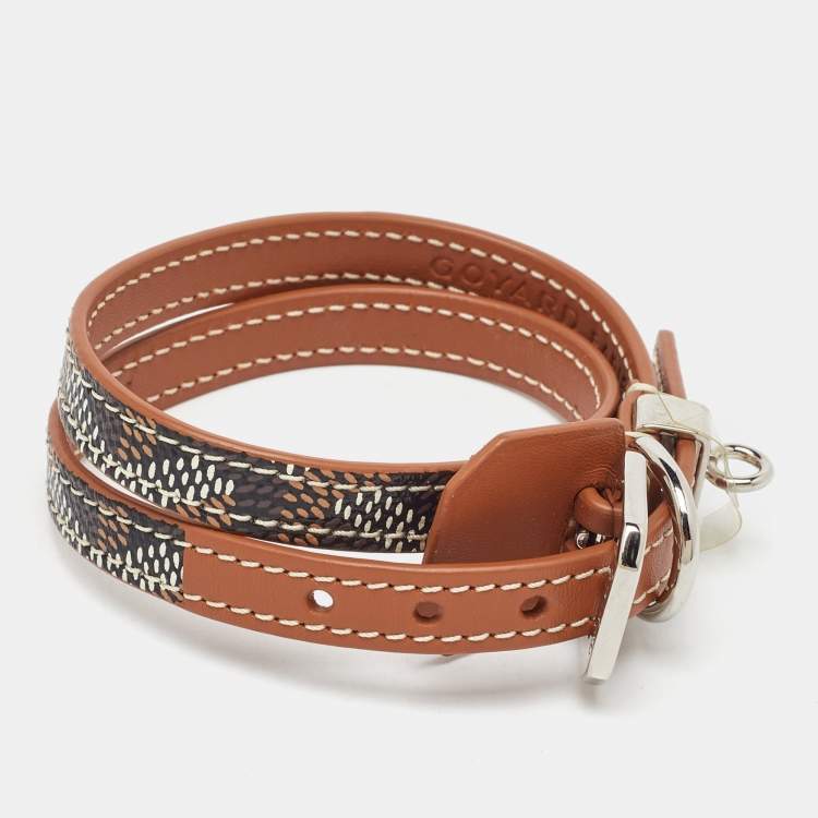 Pre Owned Goyard Black/Brown Goyardine Coated Canvas and Leather Wrap Edmond Bracelet