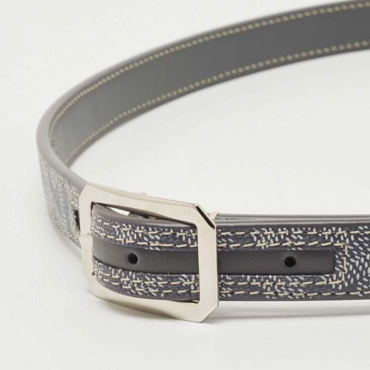 Pre Owned Goyard Grey Goyardine Coated Canvas and Leather Olympic Belt 95CM