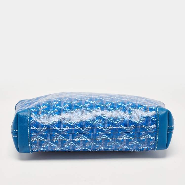 Pre Owned Goyard Blue Goyardine Coated Canvas and Leather Conti Pouch