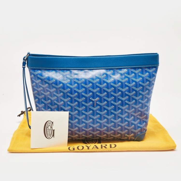 Pre Owned Goyard Blue Goyardine Coated Canvas and Leather Conti Pouch