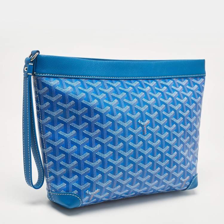 Pre Owned Goyard Blue Goyardine Coated Canvas and Leather Conti Pouch