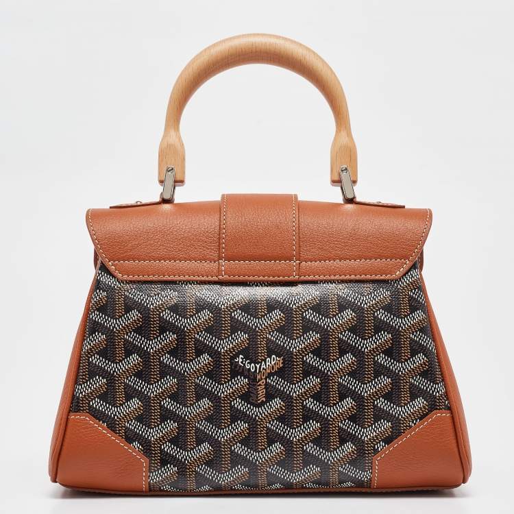 Pre Owned Goyard Tan/Black Goyardine Coated Canvas And Leather Mini Saigon Top Handle Bag