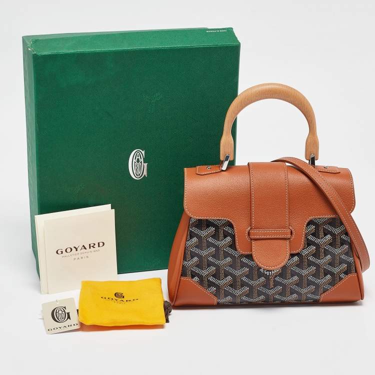Pre Owned Goyard Tan/Black Goyardine Coated Canvas And Leather Mini Saigon Top Handle Bag