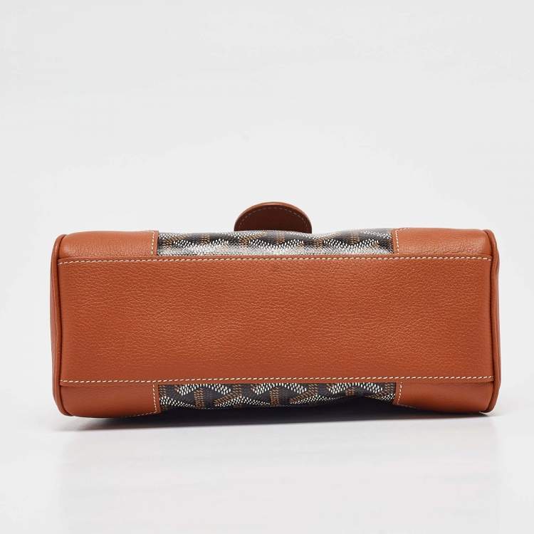 Pre Owned Goyard Tan/Black Goyardine Coated Canvas And Leather Mini Saigon Top Handle Bag