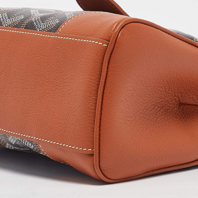Pre Owned Goyard Tan/Black Goyardine Coated Canvas And Leather Mini Saigon Top Handle Bag