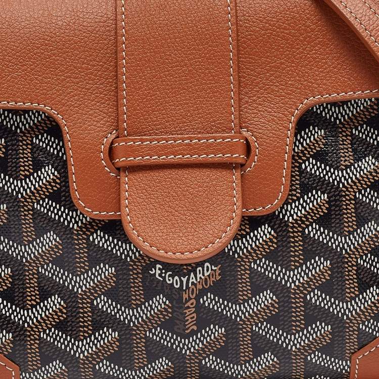 Pre Owned Goyard Tan/Black Goyardine Coated Canvas And Leather Mini Saigon Top Handle Bag