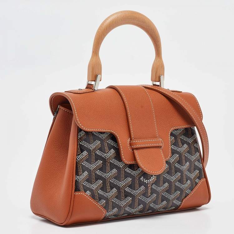 Pre Owned Goyard Tan/Black Goyardine Coated Canvas And Leather Mini Saigon Top Handle Bag