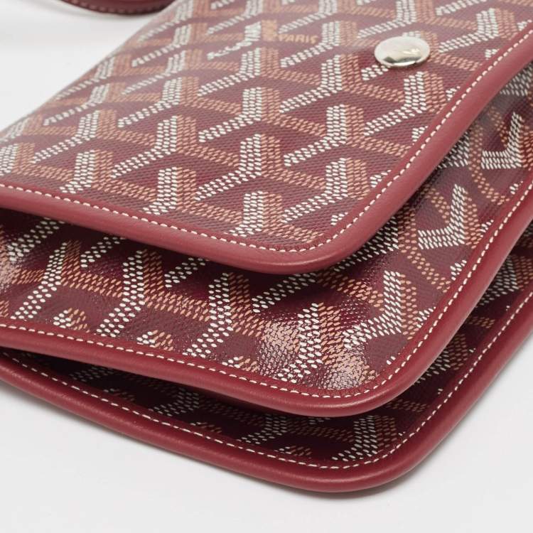 Pre Owned Goyard Burgundy Goyardine Coated Canvas and Leather Plumet Crossbody Bag