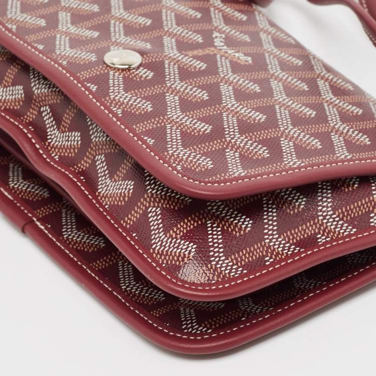 Pre Owned Goyard Burgundy Goyardine Coated Canvas and Leather Plumet Crossbody Bag