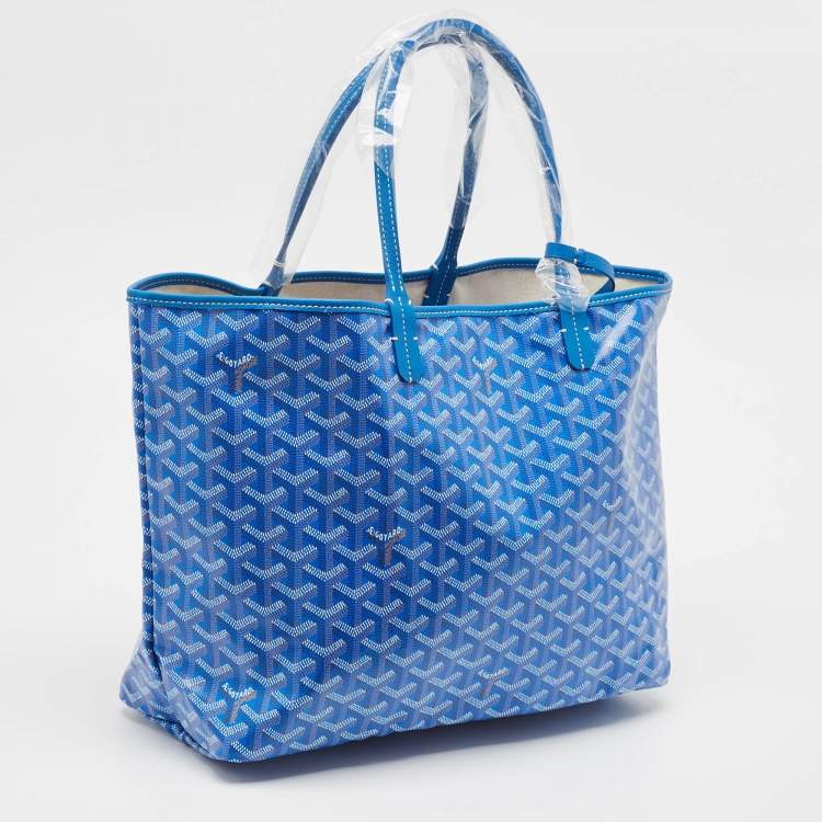 Pre Owned Goyard Blue Goyardine Coated Canvas and Leather Saint Louis PM Tote