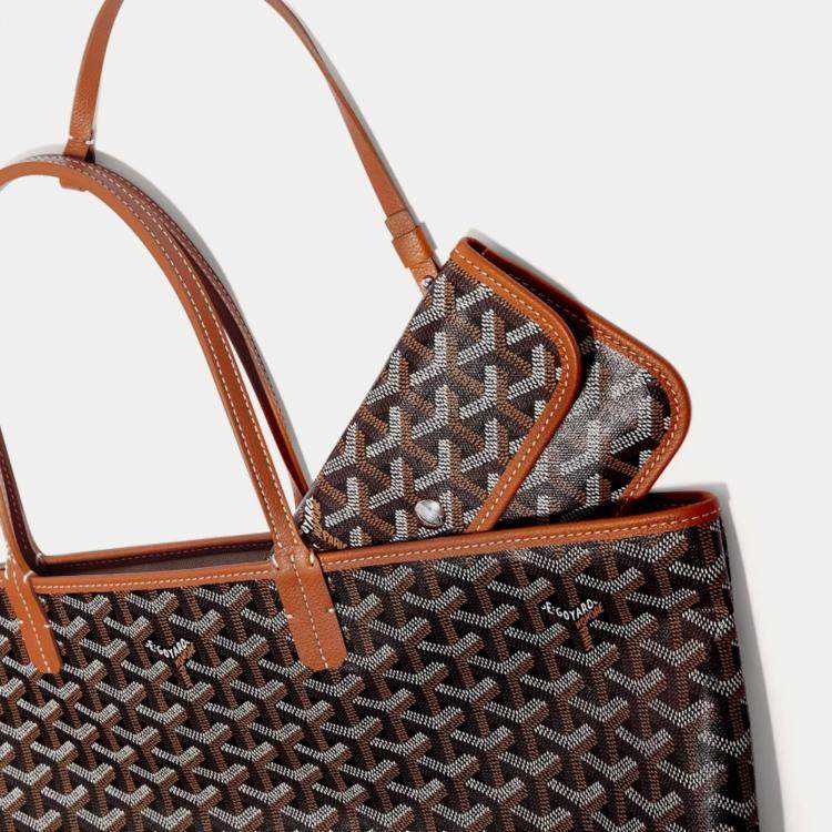 Pre Owned Goyard Black & Tan Goyardine Coated Canvas and Leather Saint Louis PM Tote Bag