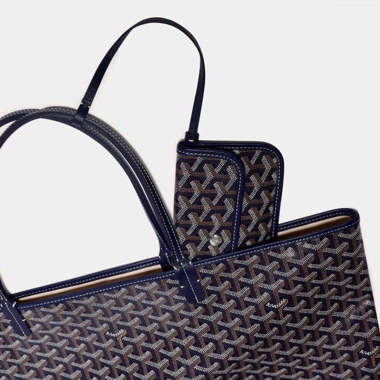 Pre Owned Goyard Navy Blue Goyardine Coated Canvas and Leather Saint Louis GM Tote Bag