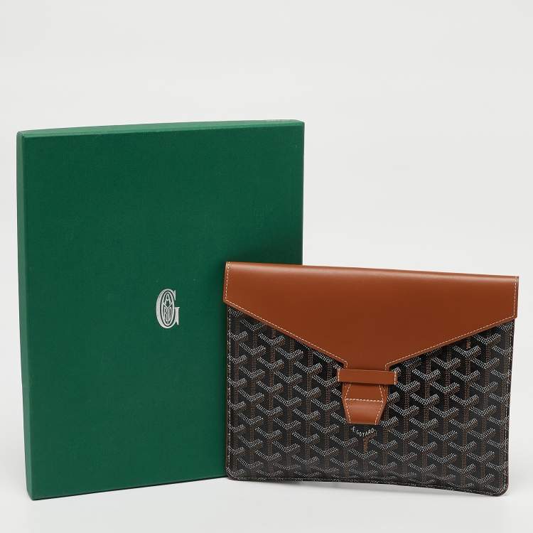 Pre Owned Goyard Brown Goyardine Coated Canvas and Leather Camondo II Horizontal MM Clutch