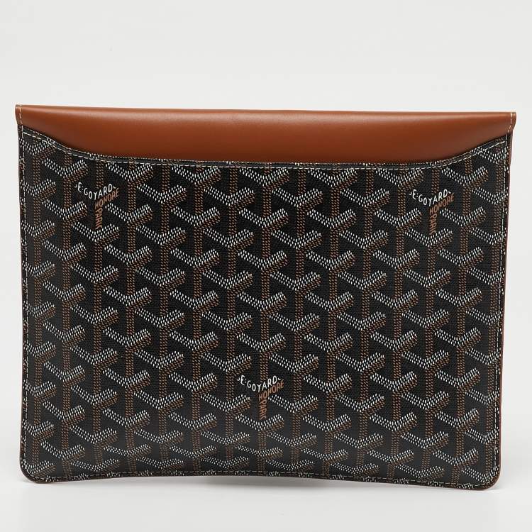 Pre Owned Goyard Brown Goyardine Coated Canvas and Leather Camondo II Horizontal MM Clutch
