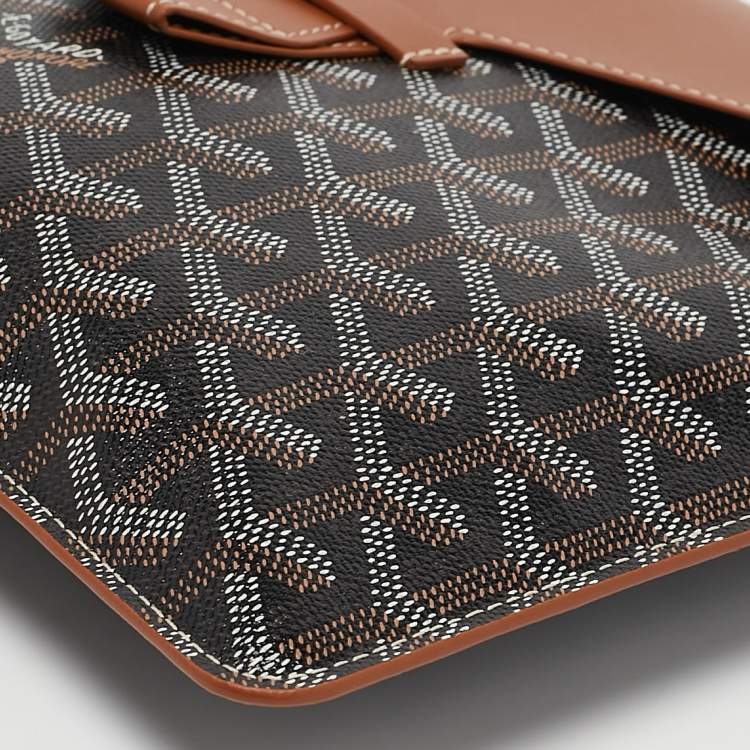Pre Owned Goyard Brown Goyardine Coated Canvas and Leather Camondo II Horizontal MM Clutch
